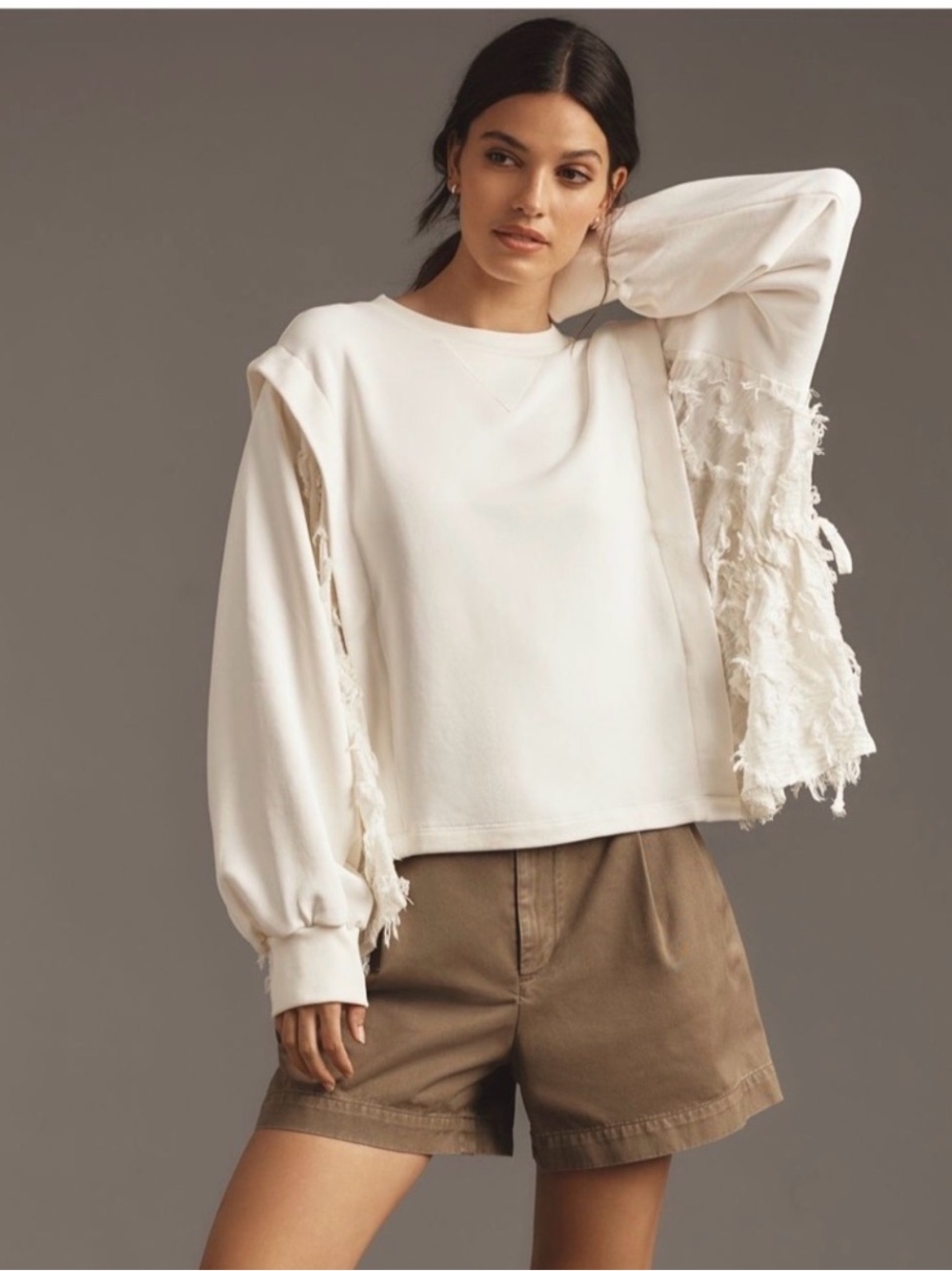 ANTROPOLOGIE TWOFER SWEATSHIRT IVORY RUFFLED LACE!